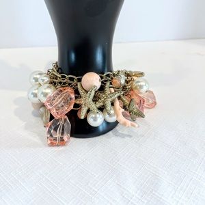 Coastal Starfish Coral Seashell Chunky Pink 4 Chain Bracelet
